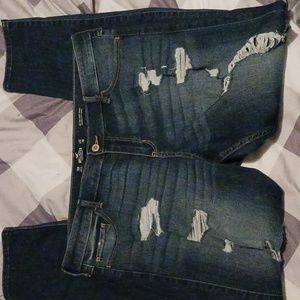 Hollister mid rise super skinny distressed.